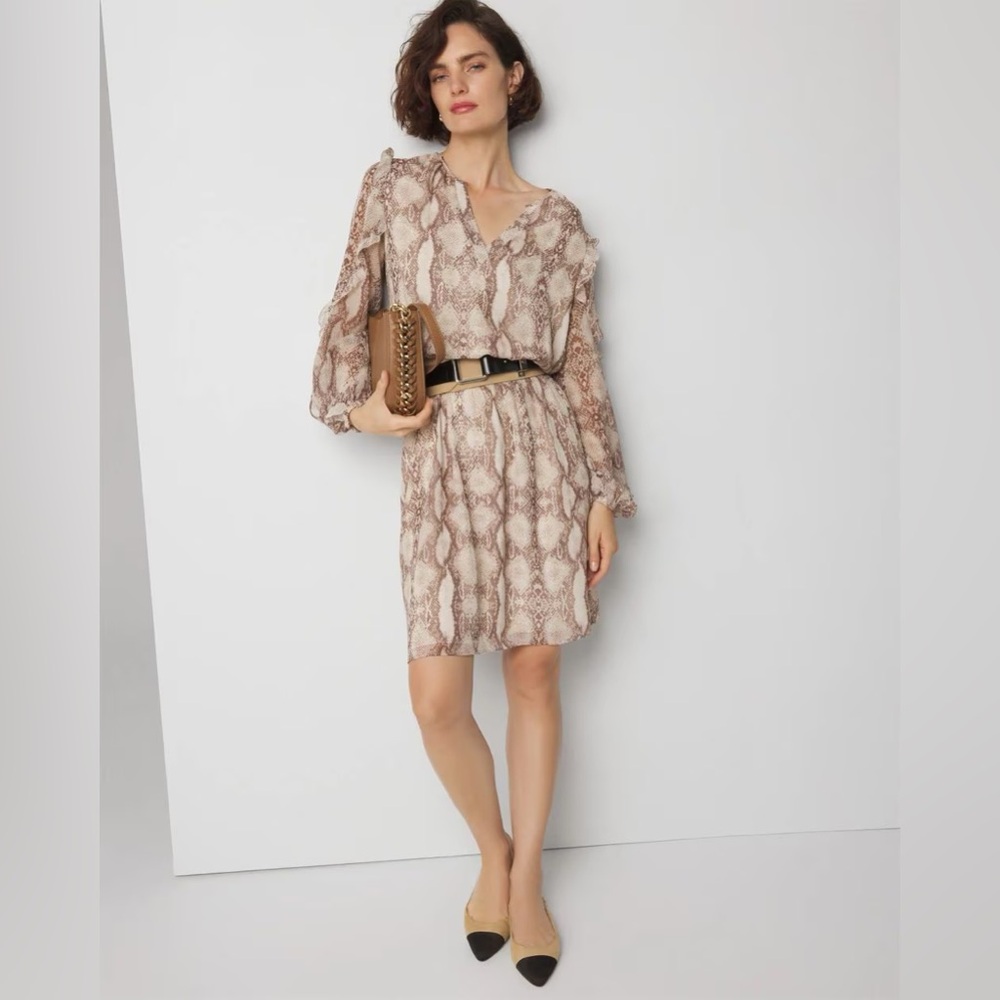 White House Black Market Long Sleeve Ruffle Dress